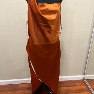 Missguided Asymmetrical Orange Cocktail Gown